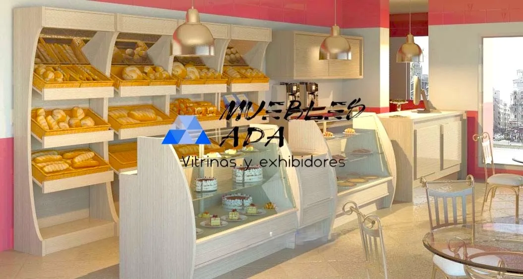 Mostrador de lujo para panaderías y cafeterías con vitrina